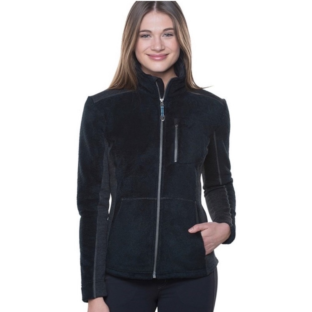KUHL Alpenlux Full-Zip Fleece Jacket Black size Small Silver Oak Winery Logo